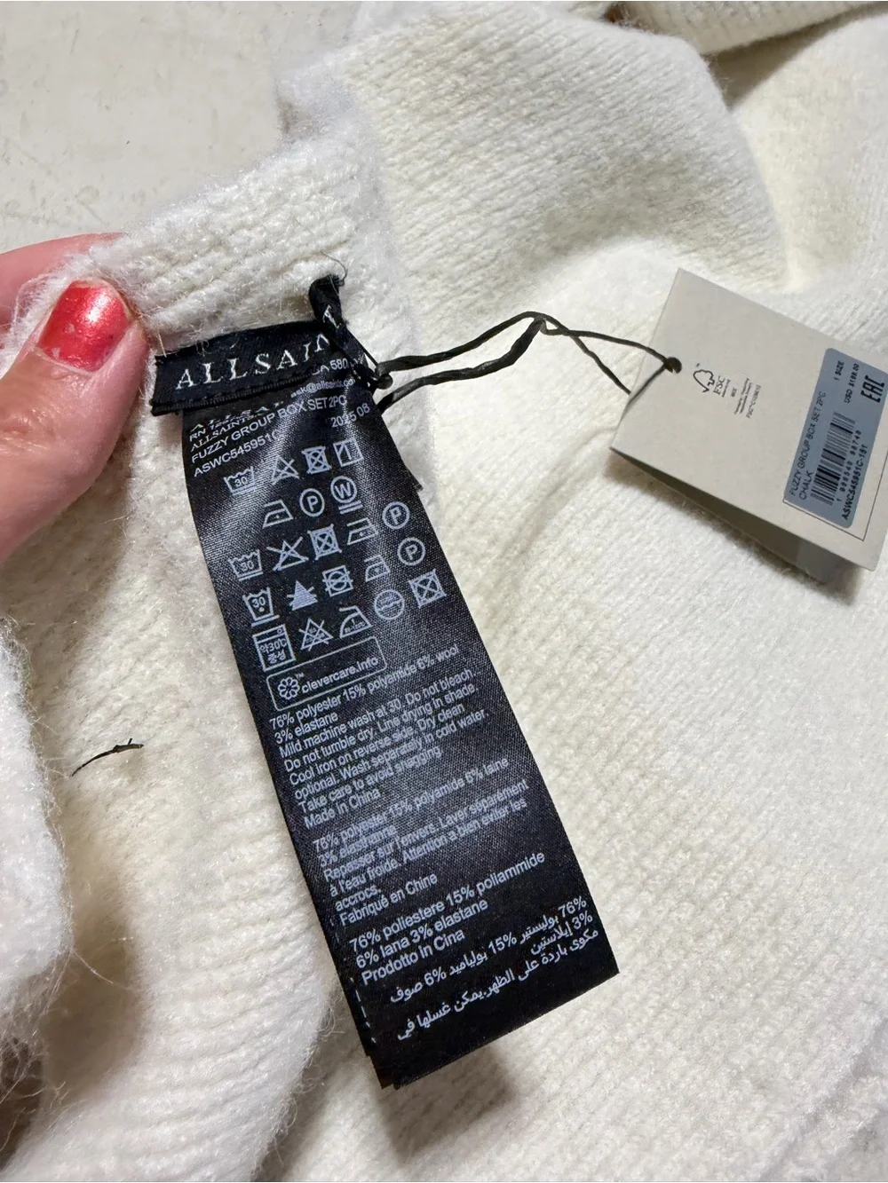 All saints NWT fuzzy Soft White Knit Scarf MSRP$199
